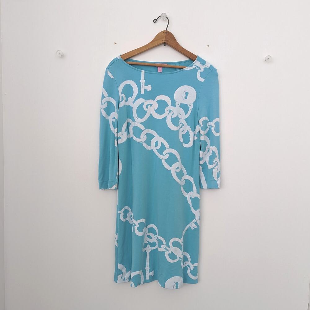 Lilly Pulitzer Dress Women's Size Small Blue Chain Jonah Blue Posh Ponte